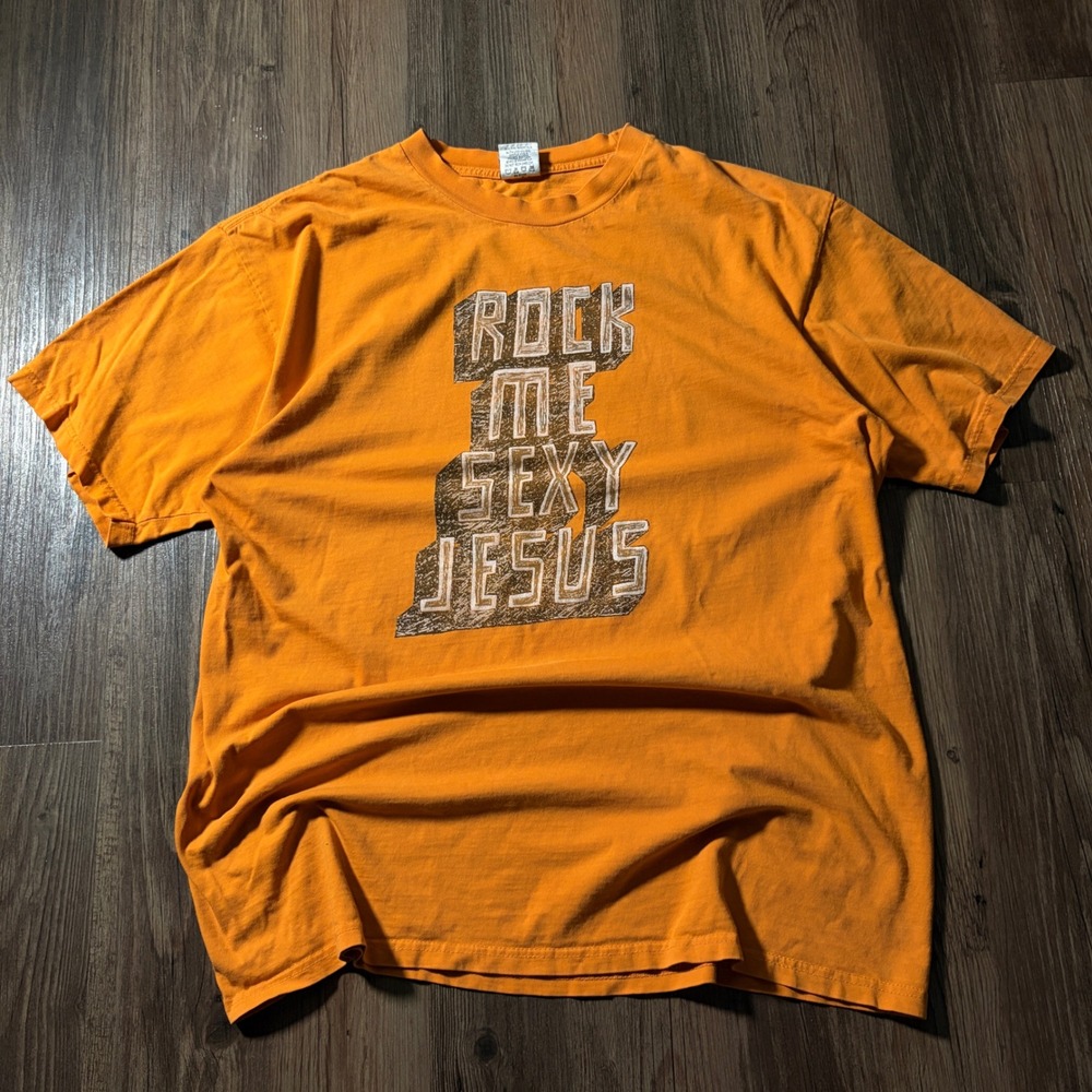 Hamlet 2 Movie Promo Shirt Rock Me Sexy Jesus Orange Graphic Tee Mens XL Cygnus